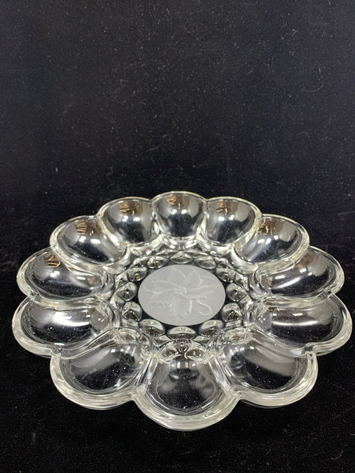 VTG GLASS DEVILED EGG PLATTER.