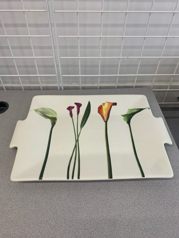 CALA LILY FLORAL SERVING PLATTER.