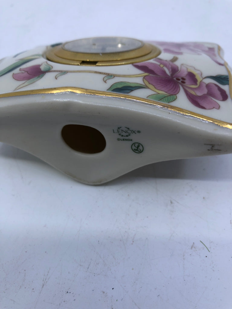 LENOX PINK FLORAL SMALL DESK CLOCK.
