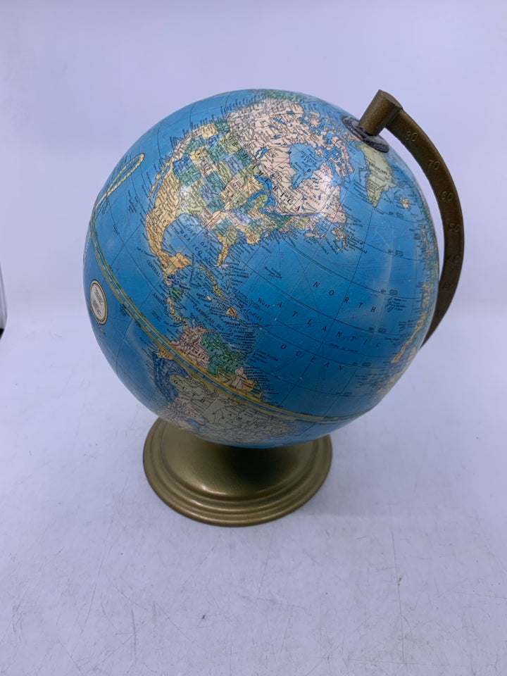 PAPER WORLD GLOBE W/ METAL BASE.