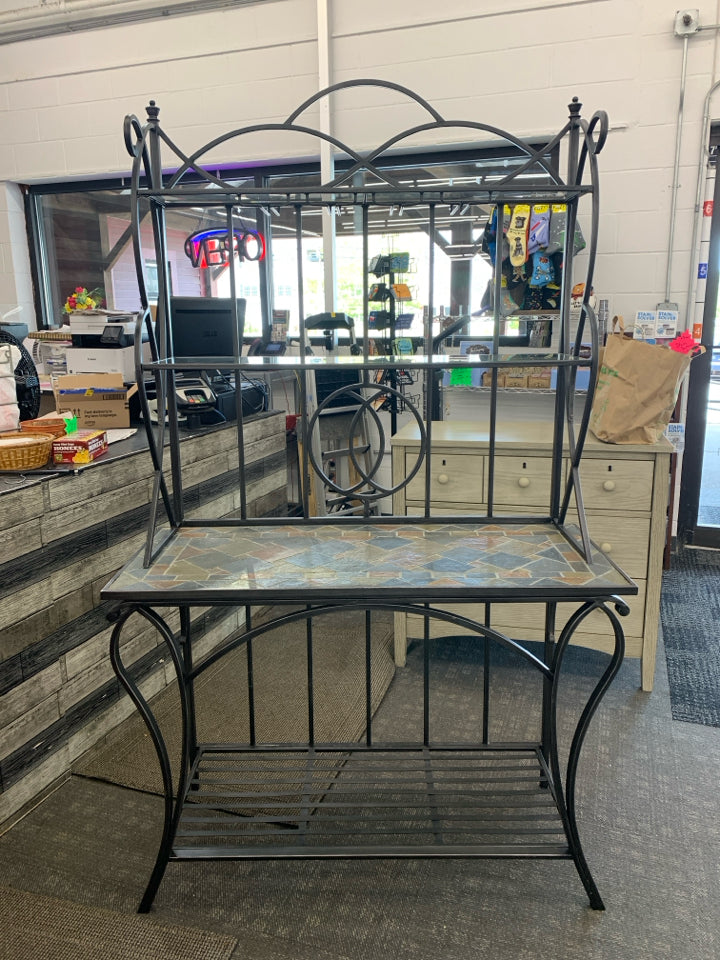 METAL 4 TIER BAKERS RACK W/ GLASS SHELVES TILE.