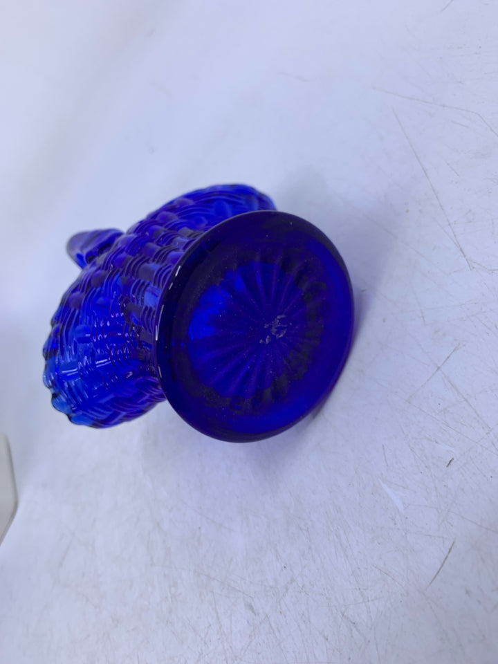 SMALL COBALT BLUE GLASS BASKET.