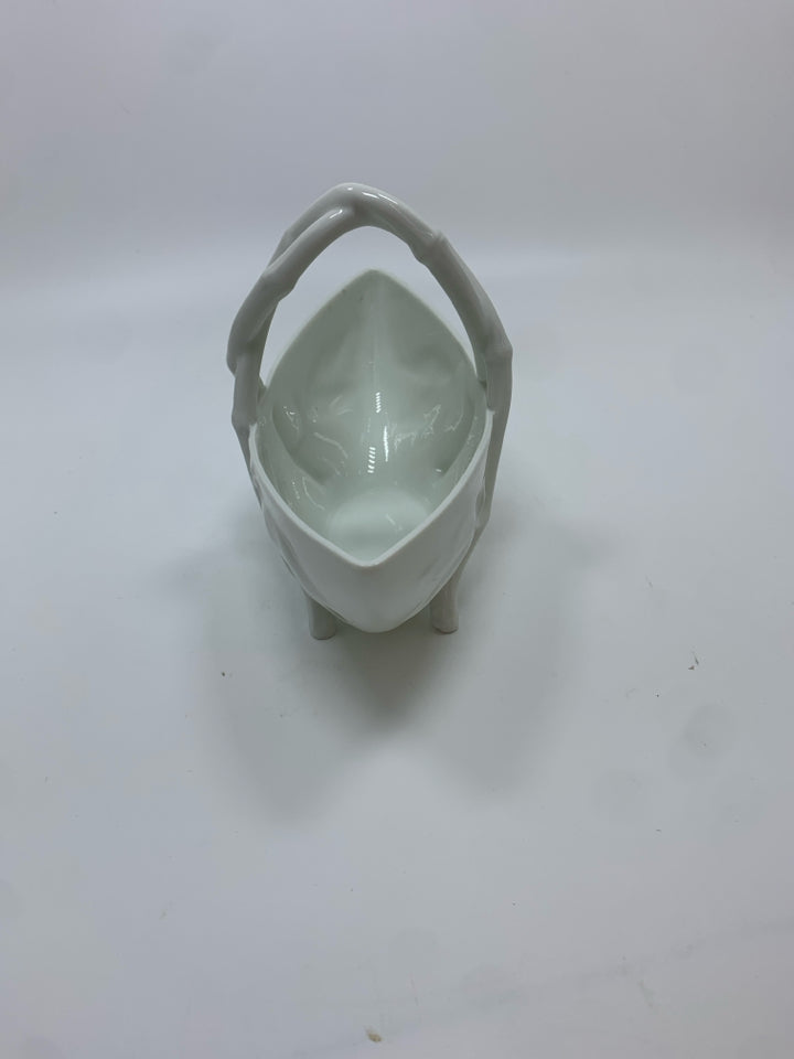 LIMOGES WHITE BAMBOO STYLE PORCELAIN BASKET.