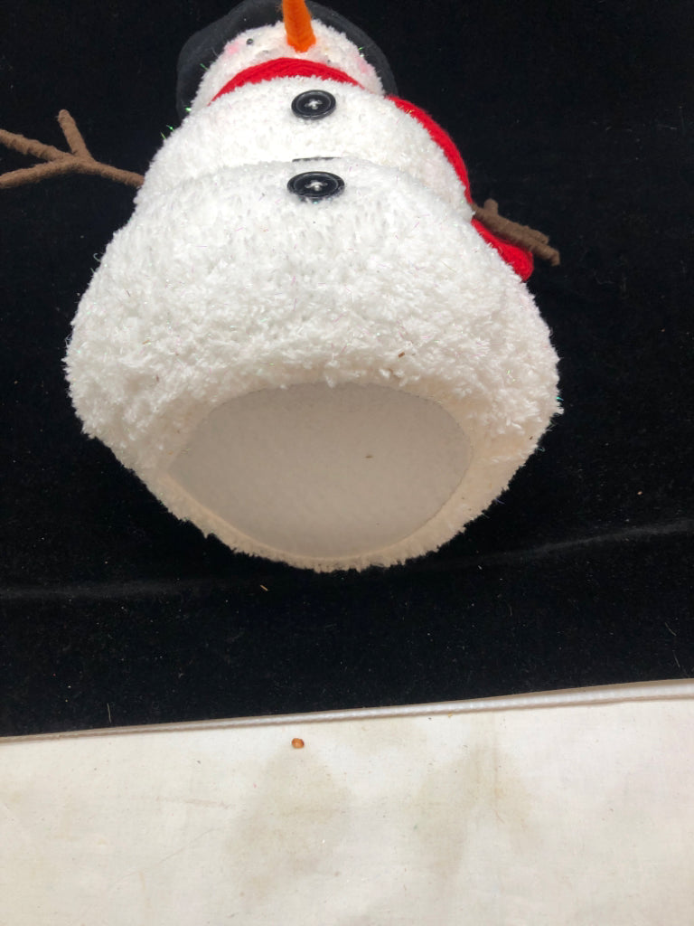 FUZZY SNOWMAN IN RED SCARF.