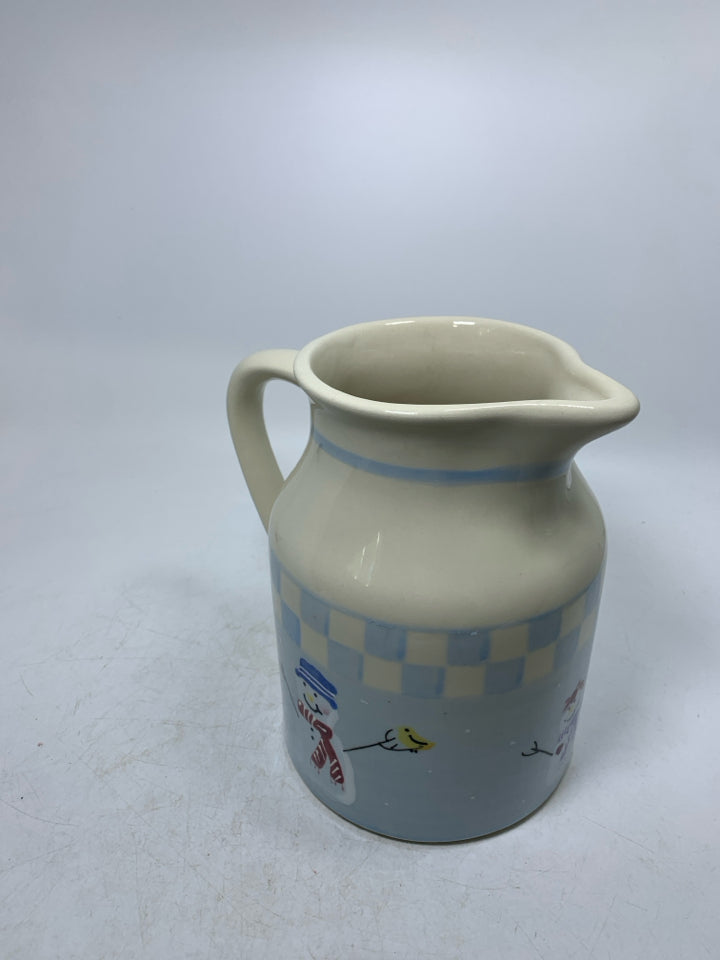VTG HARTSTONE SNOWMEN PITCHER BLUE/WHITE 1990.