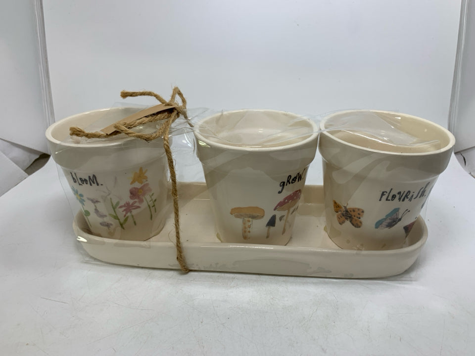 4 PC PLANTERS W/ TRAY BLOOM GROW FLOURISH.