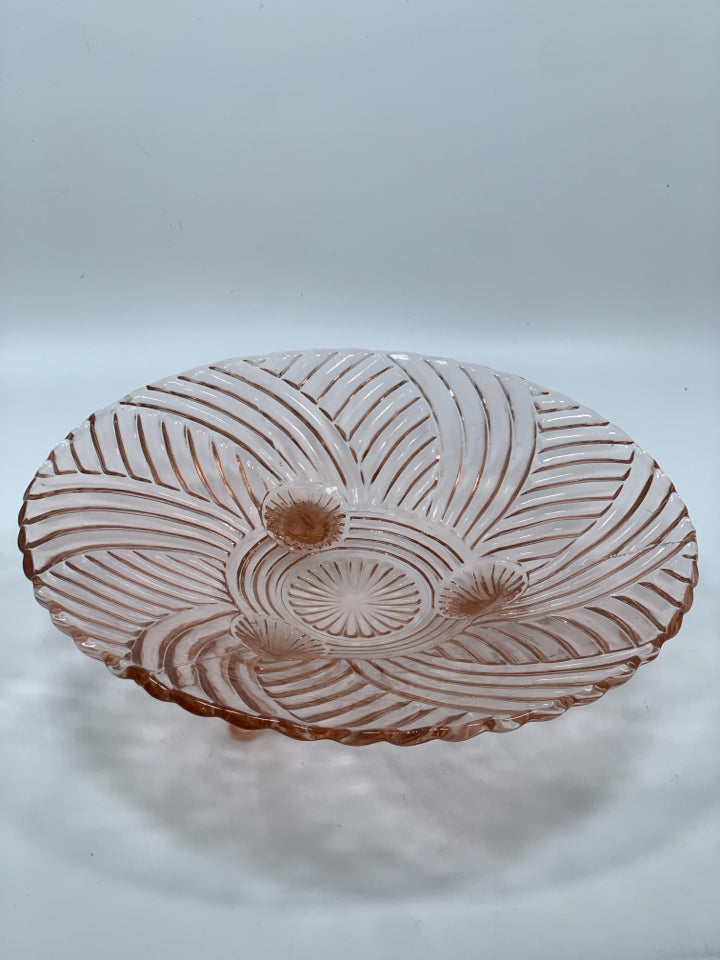 PINK GLASS BOWL W/LINES.