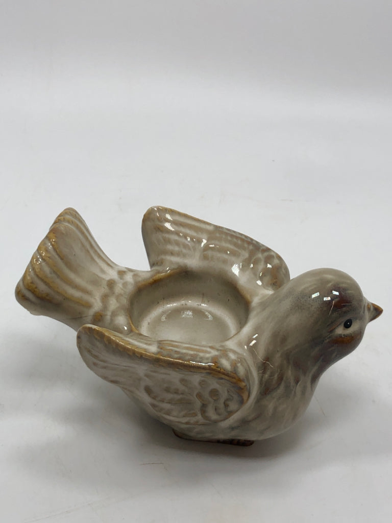 CERAMIC BIRD VOTIVE CANDLE HOLDER.