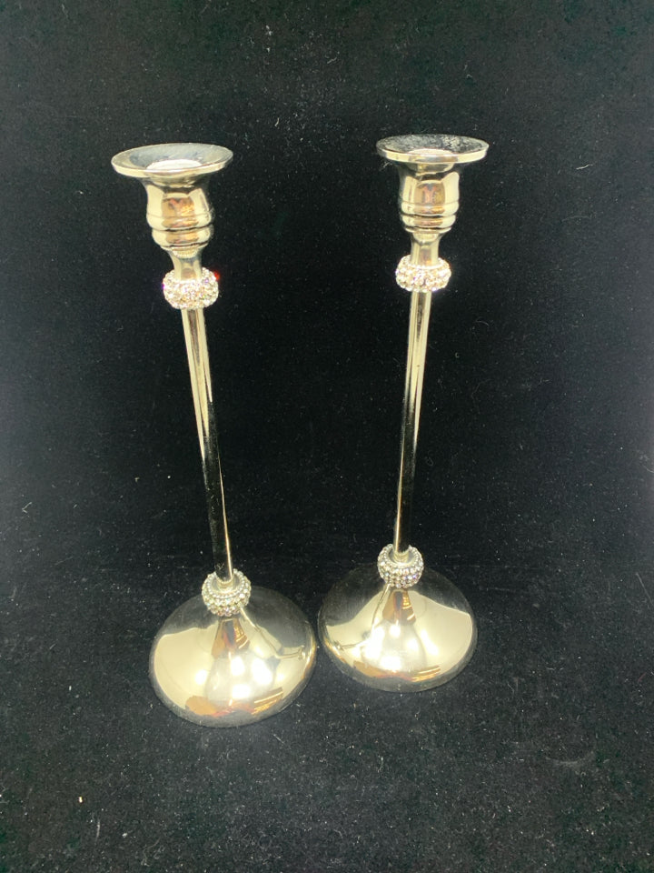 2 SILVER GEM CANDLE STICK HOLDERS.