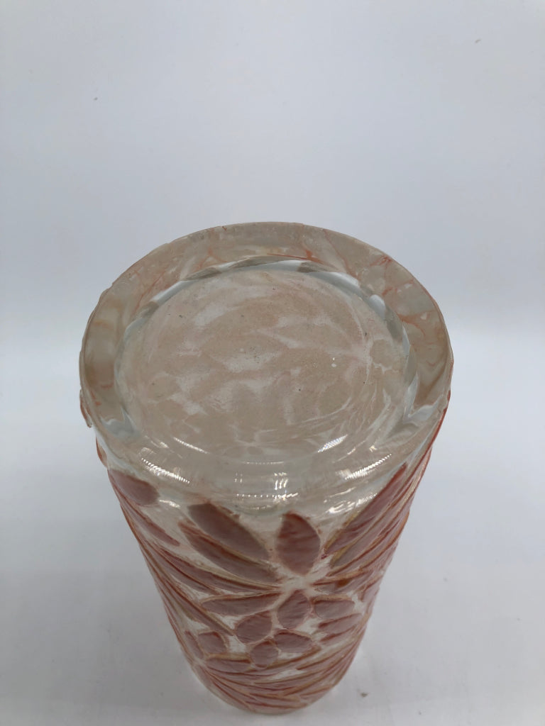 PINK FLOWER ART-DECO GLASS VASE.