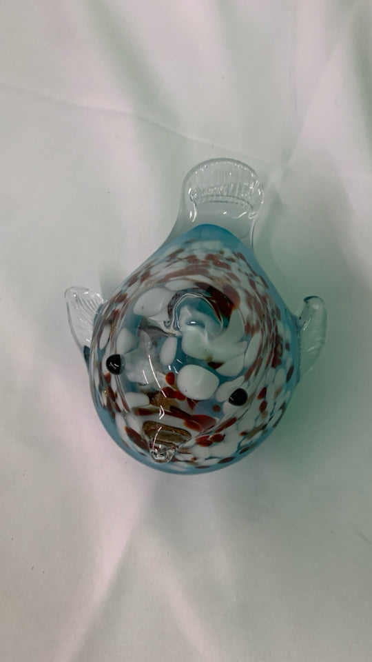 LIGHT BLUE AND RED GLASS BIRD.