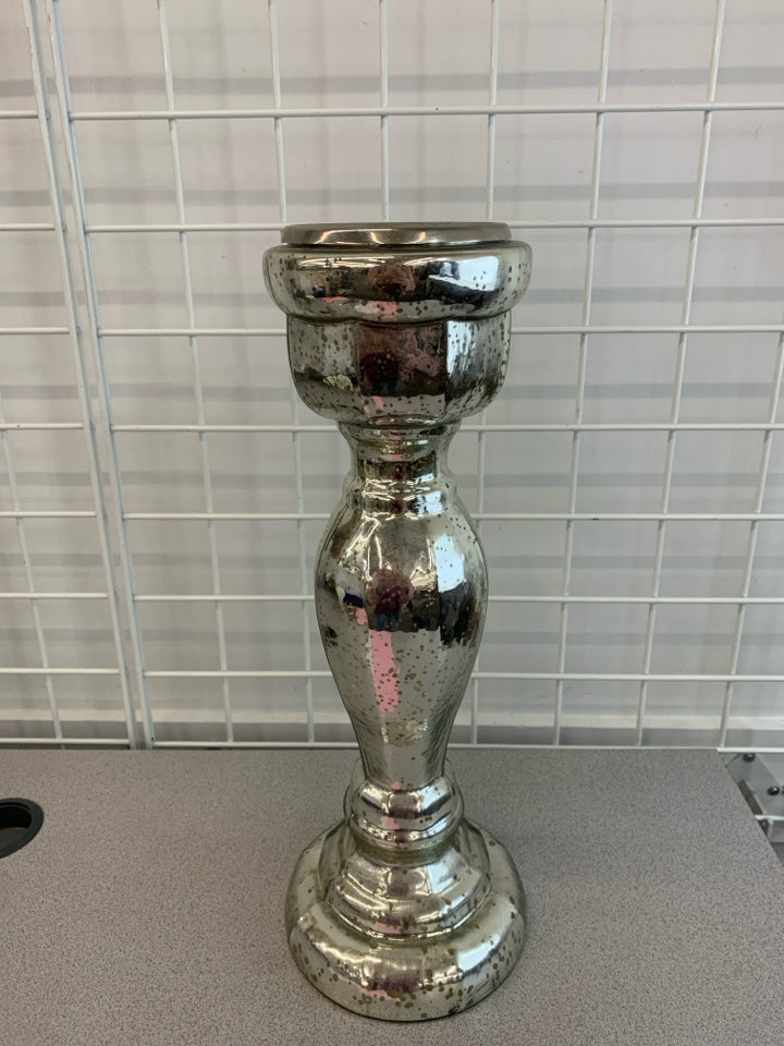 MERCURY GLASS PILLAR CANDLE HOLDER.