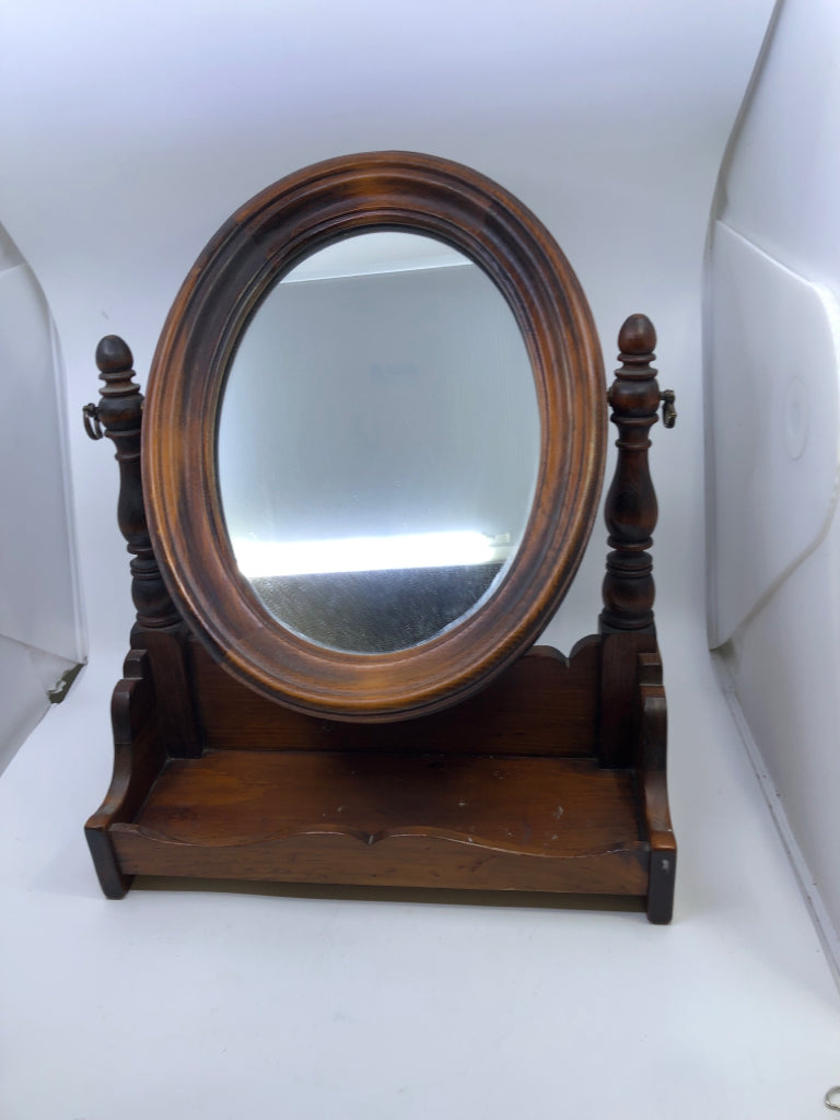 DK WOOD DRESSER TOP MIRROR W/SHELF.