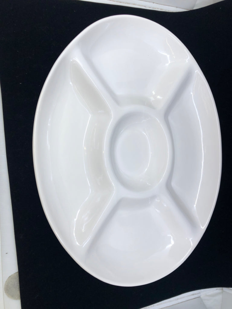 LARGE WHITE OVAL DIVIDE SERVING TRAY.