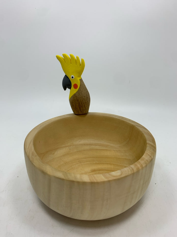 BAMBOO WOOD BOWL W/BIRD.