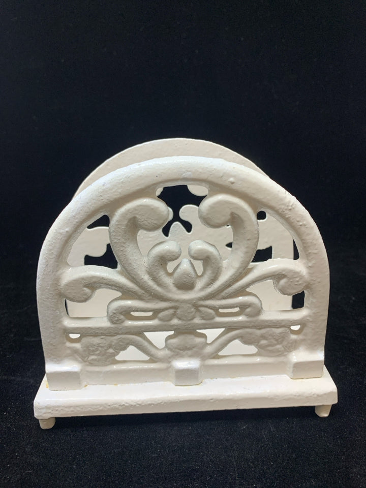 WHITE METAL NAPKIN HOLDER.