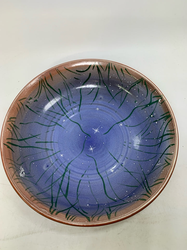 BLUE STAR NIGHT SCENE W/ GRASS SERVING BOWL.