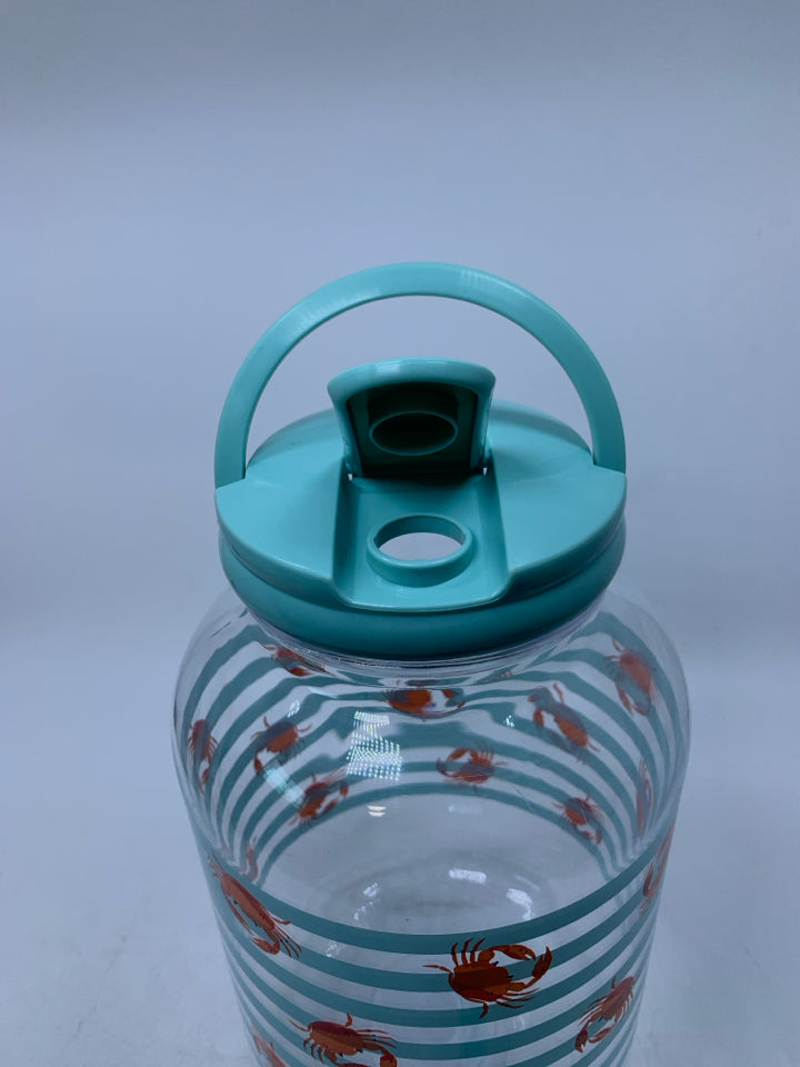 PLASTIC DRINK DISPENSER TEAL W/ CRABS.