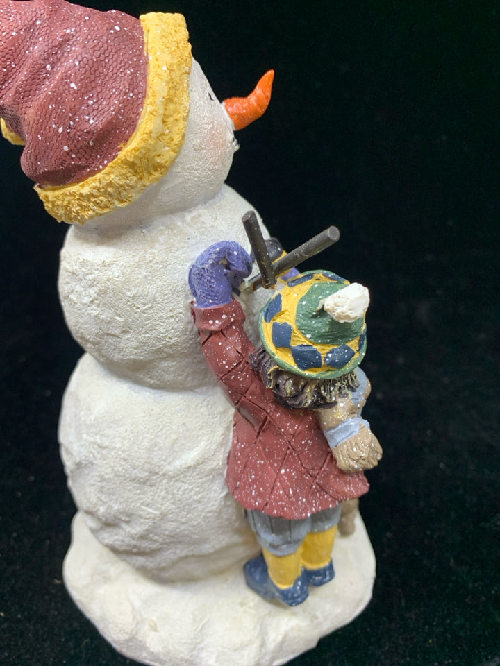 RESIN SNOWMAN AND CHILD.