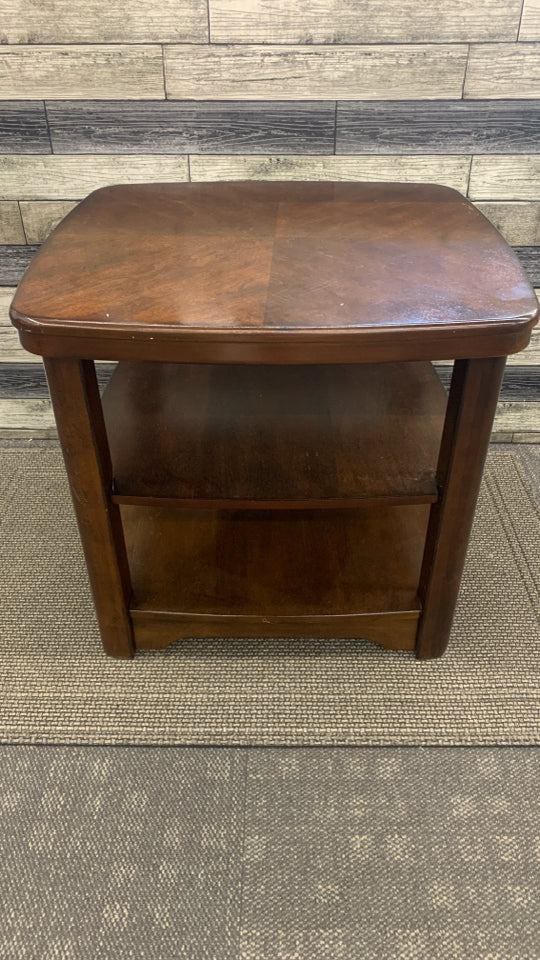 3 TIER DARK WOODEN END TABLE.