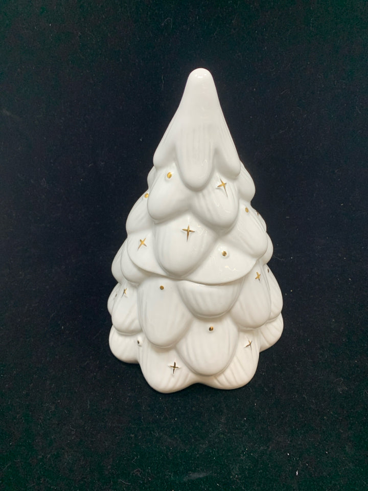 WHITE CHRISTMAS TREE COOKIE JAR.