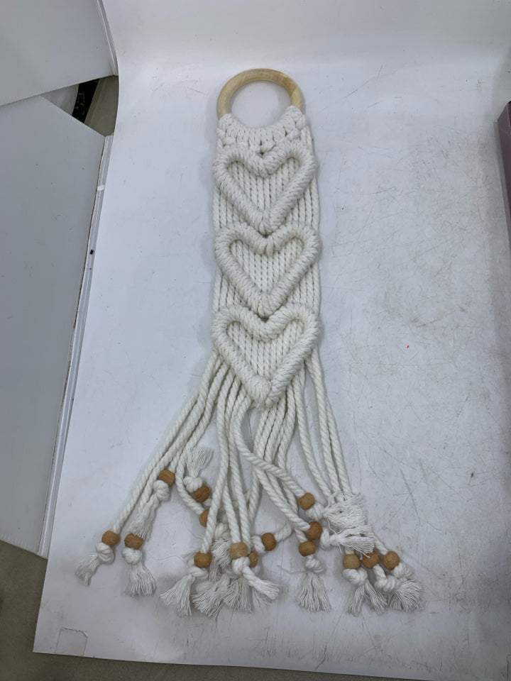 WHITE MACRAME W/ HEARTS.