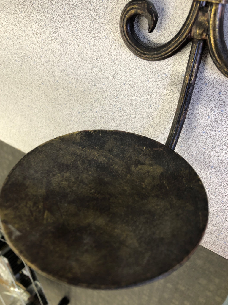 BRONZE MIRRORED SCROLL WALL SCONCE.