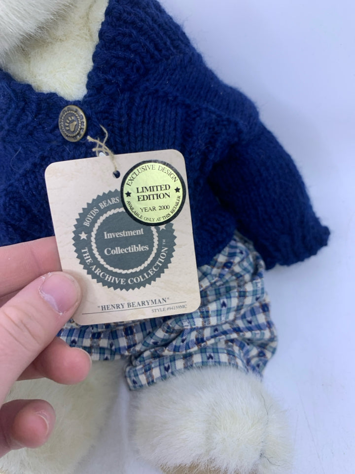 WHITE BEAR W/ BLUE SWEATER PLAID PANTS.