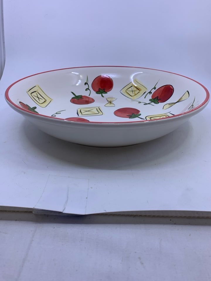 5 PAINTED TOMATO PASTA BOWL SERVING SET - 1 LARGE BOWL, 4 SERVING BOWLS.