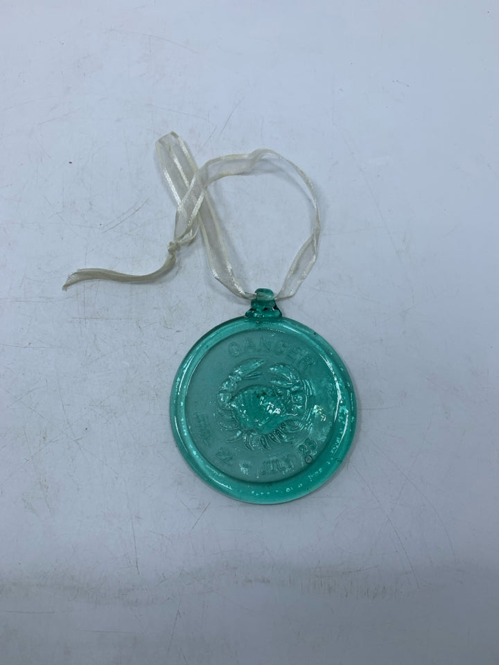LIGHT TEAL GLASS CANCER ZODIAC SUNCATCHER.