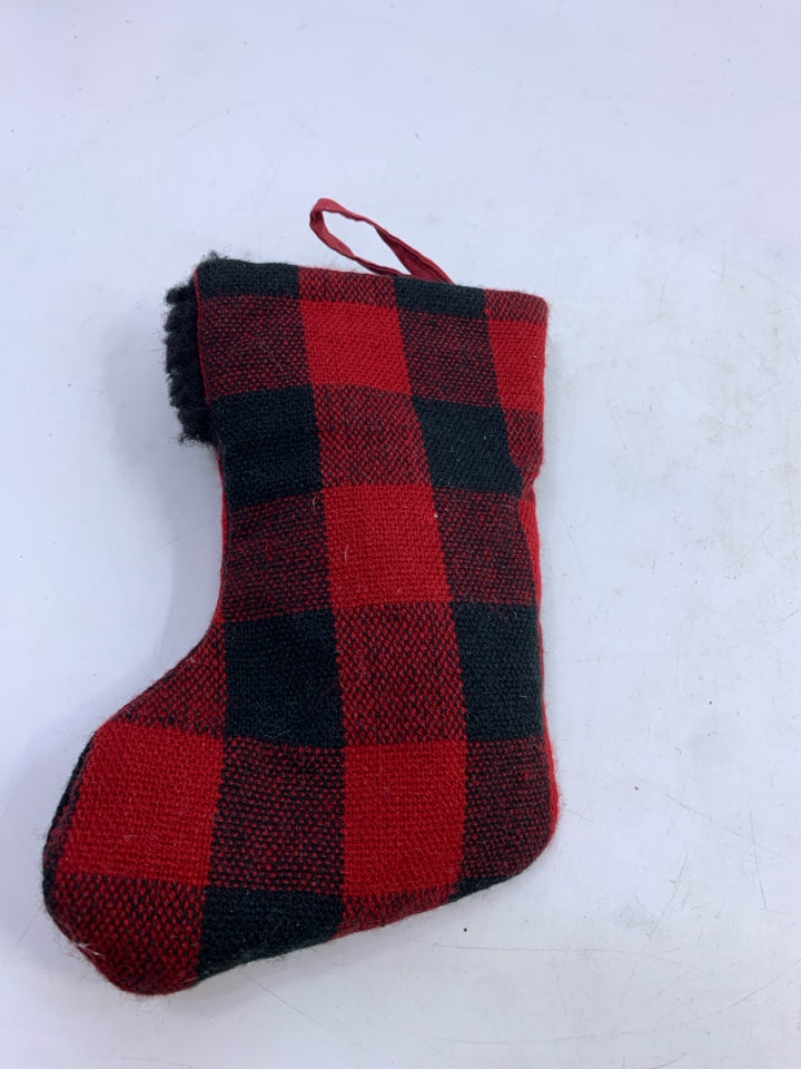 MINI RED BUFFALO PLAID STOCKING W/ MOOSE.
