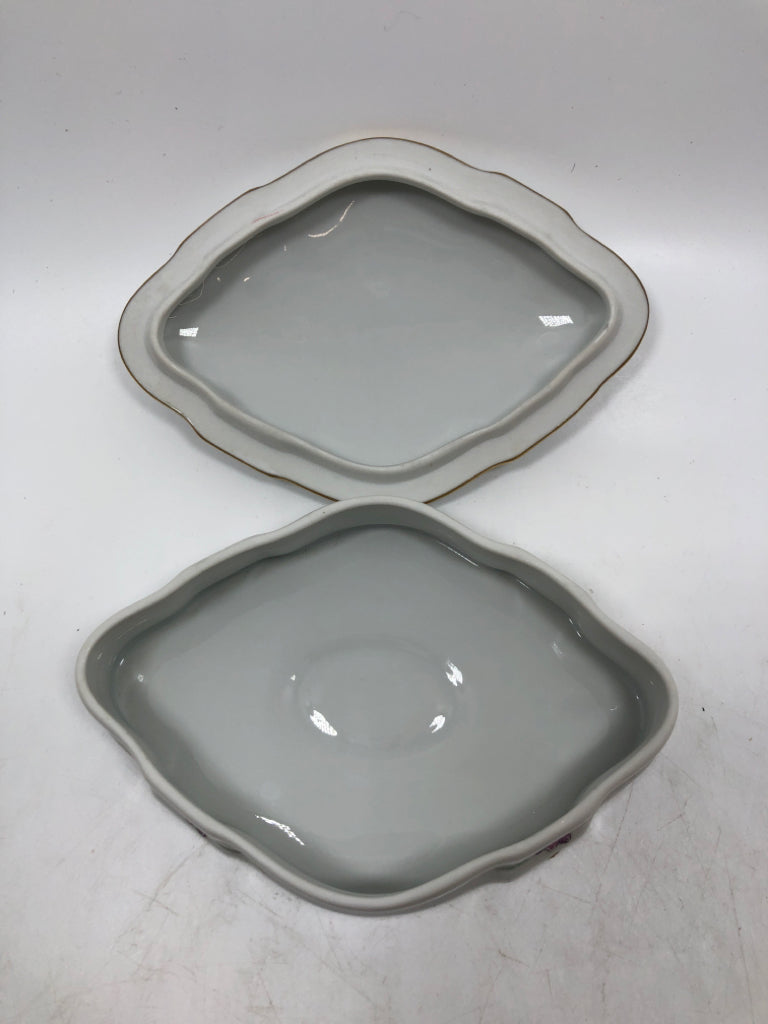 LIMOGE COVERED FLORAL DISH.