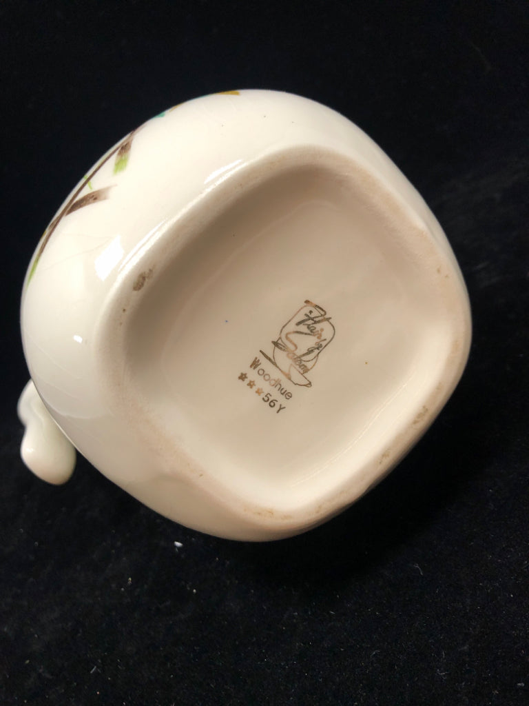 VTG BAMBOO PAINTED CREAM CERAMIC PITCHER.