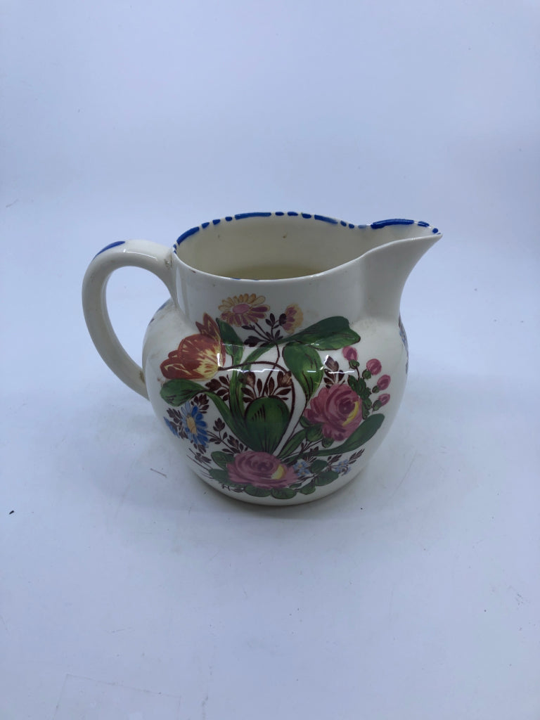 VTG ENGLAND PINK FLOWERS PAINTED PITCHER.