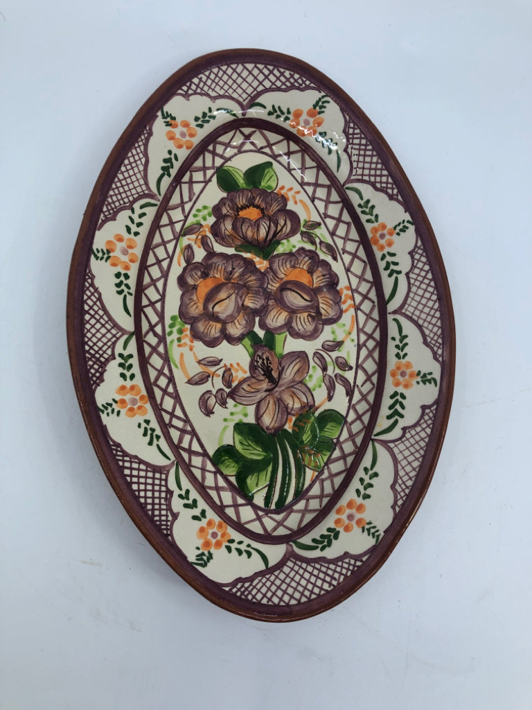 VTG PURPLE FLORAL POTTERY SERVER.