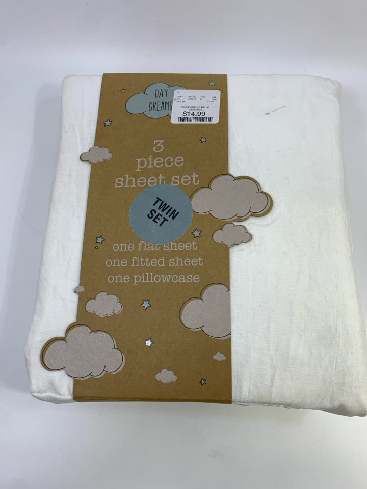 NIP WHITE 3PC TWIN SHEET SET.