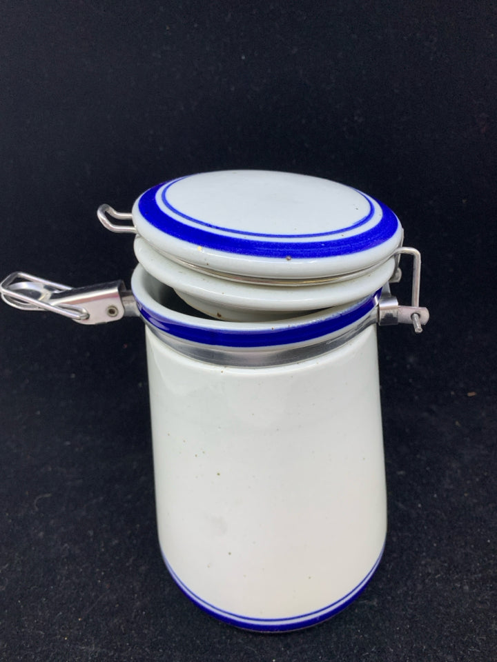 BLUE GREY CANISTER W METAL CLASP.