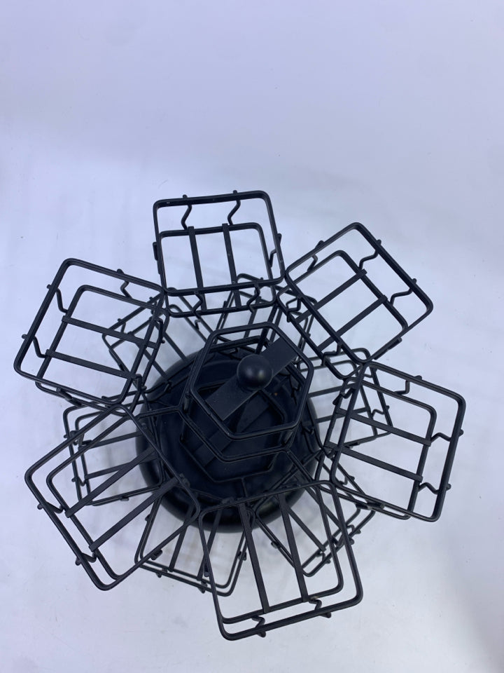 BLACK METAL LAZY SUSAN 12 SLOT TEA BAG HOLDER.