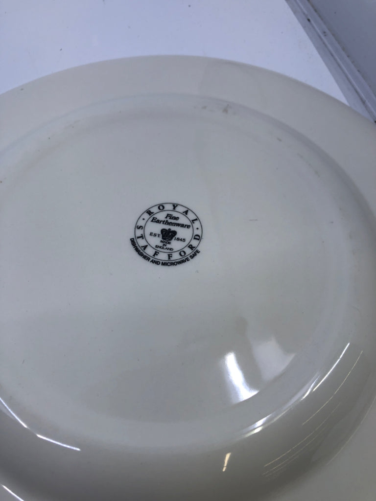 4 FLORAL ROYAL STAFFORD DINNER PLATES.