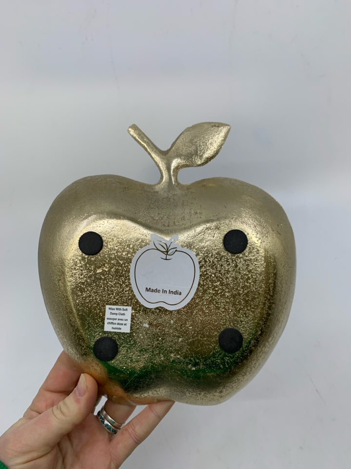 GOLD METAL APPLE SHAPED CATCH ALL W/ GLAZED PINK INSIDE.