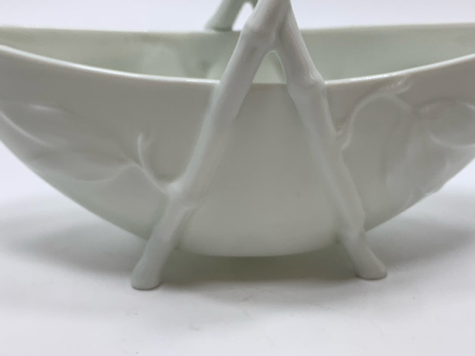 LIMOGES WHITE BAMBOO STYLE PORCELAIN BASKET.