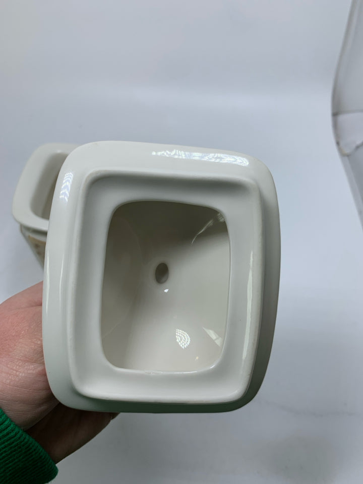 FLORAL SQUARE CANISTER W/ BUTTERFLIES.