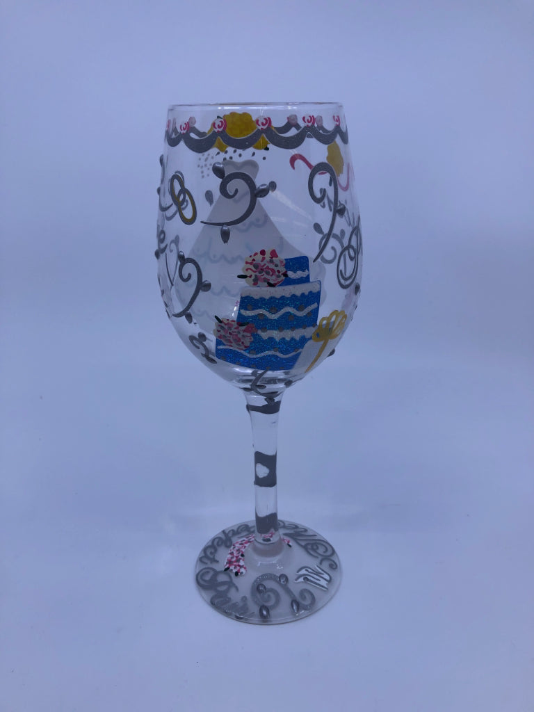 "BRIDE" DECORATED WINE GLASS.