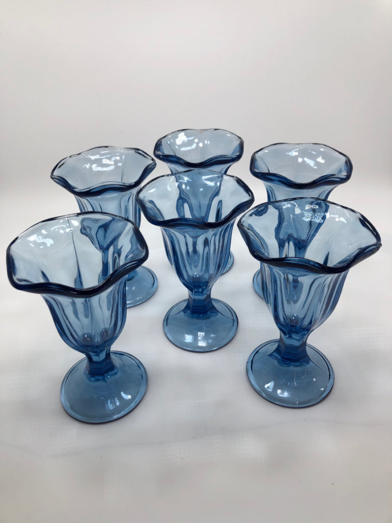 6 BLUE GLASS SUNDAE CUPS.