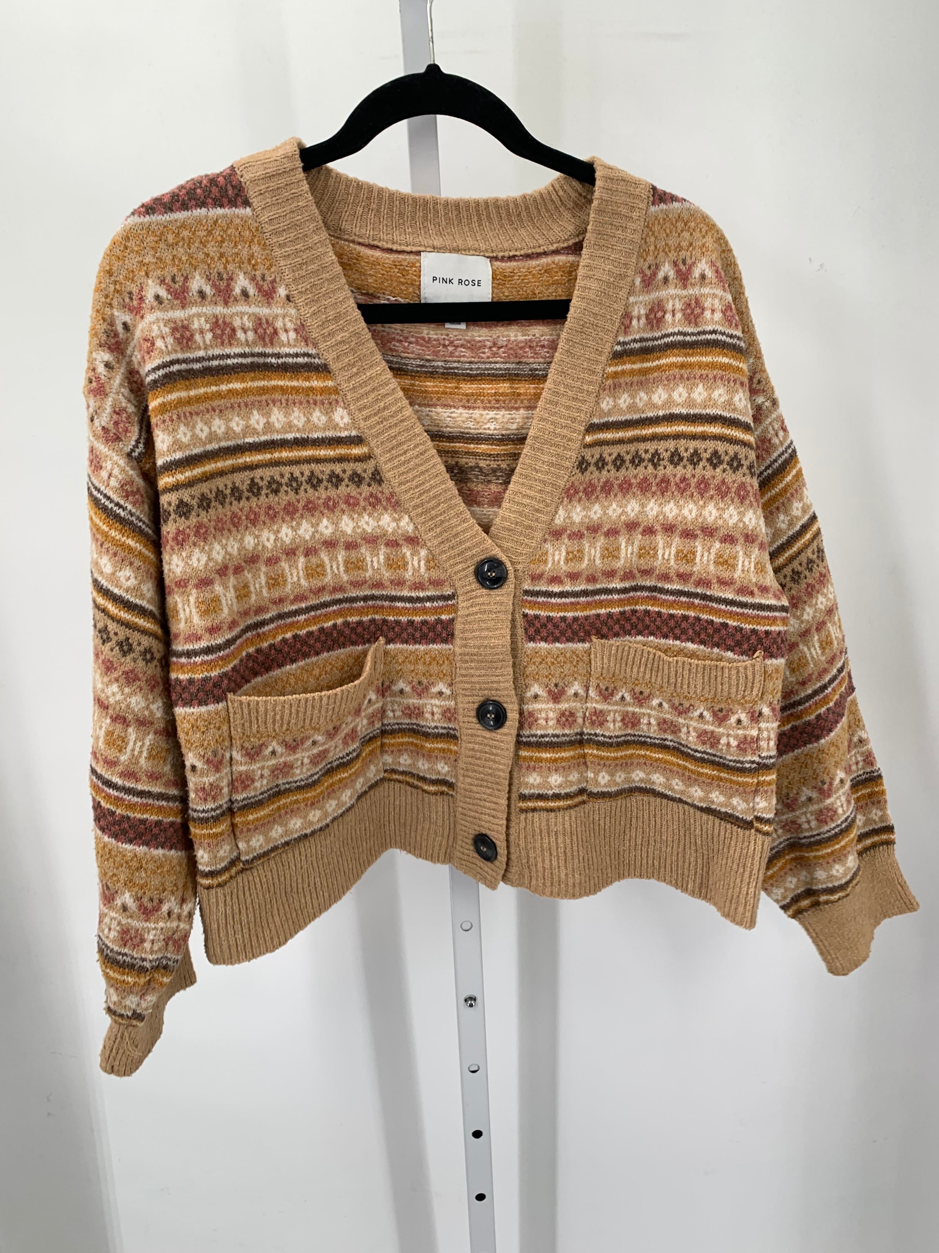 Pink Rose Size Large Juniors Long Sleeve Sweater