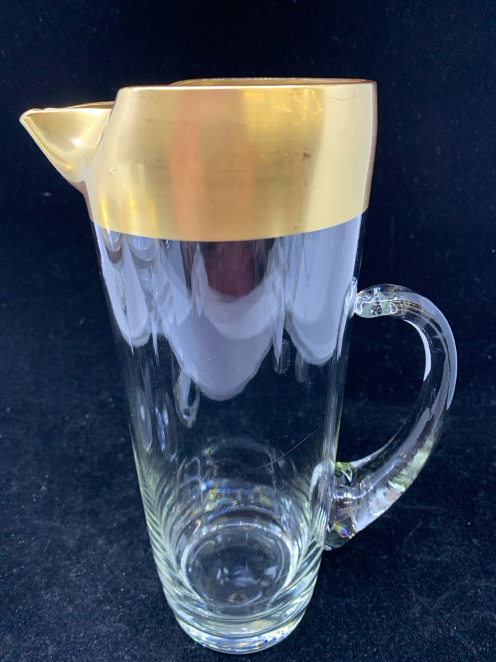 3PC GOLD RIM MARTINI SERVING SET- 2 GLASSES, 1 PITCHER.