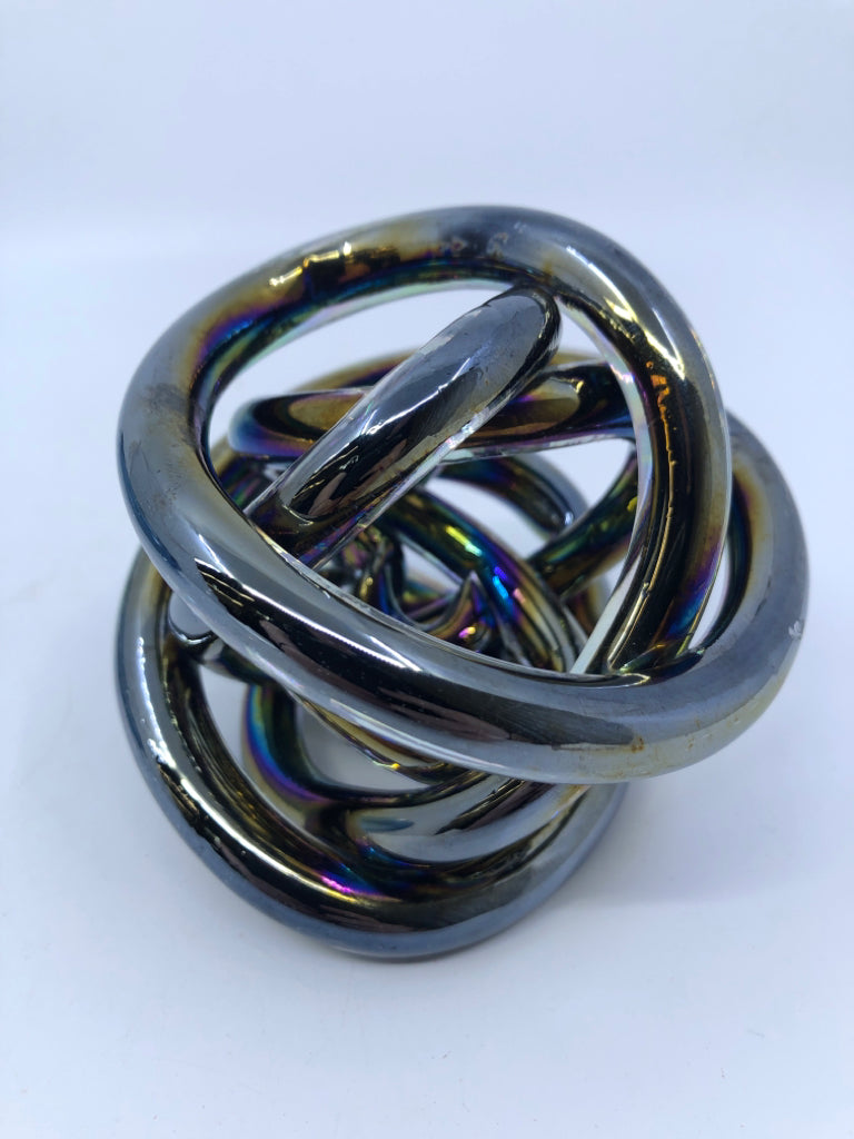 BLOWN GLASS ABSTRACT CHROME DESK DECOR.