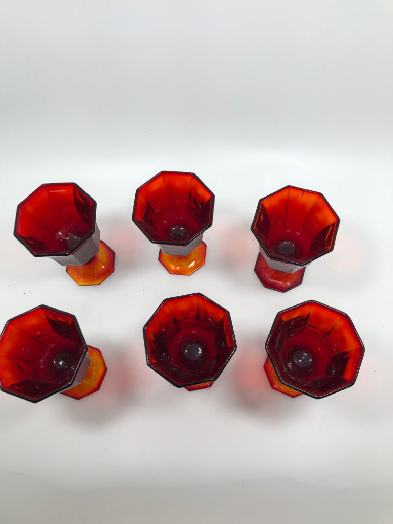 6 VTG INDEPENDENCE GLASS RUBY RED WINE GLASSES.