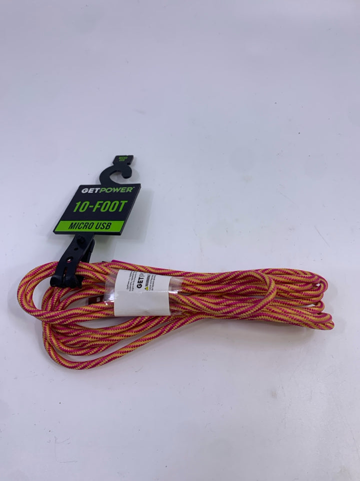 NWT PINK SWIRL 10-FOOT MICRO USB CHARGER.
