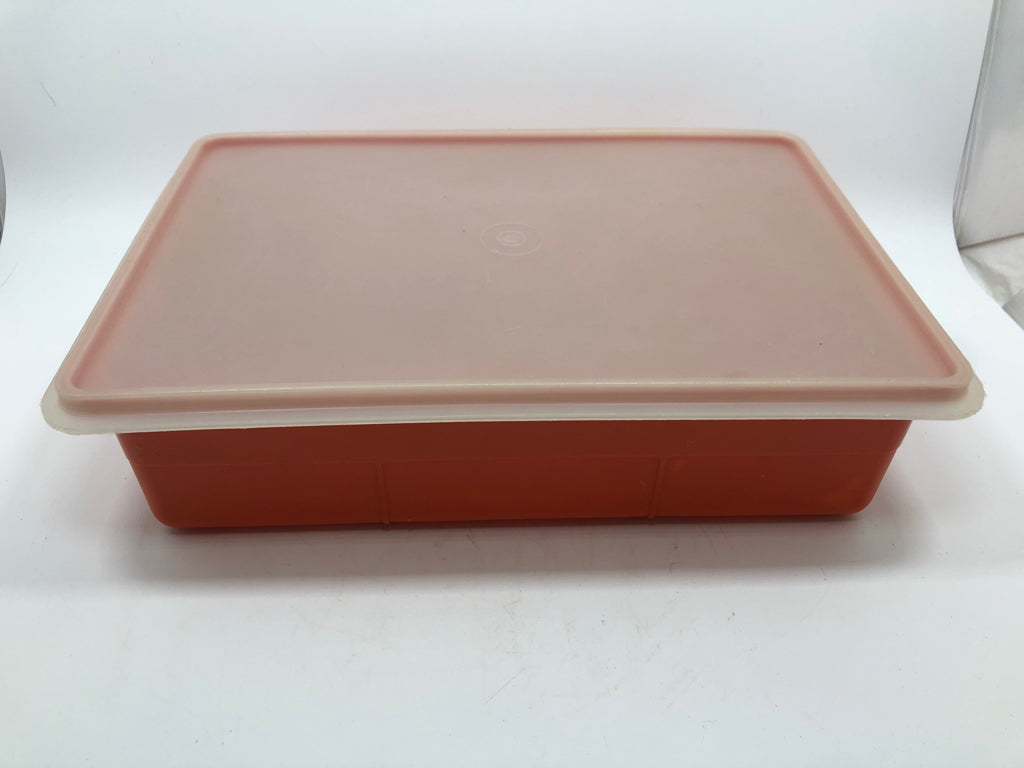 ORANGE TUPPERWARE ORGANIZER W/LID.